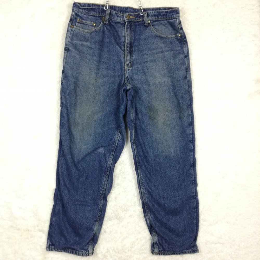 Full Blue Mens Jeans Thermal Tapered Leg Blue Denim Flannel Lined Medium 38x32